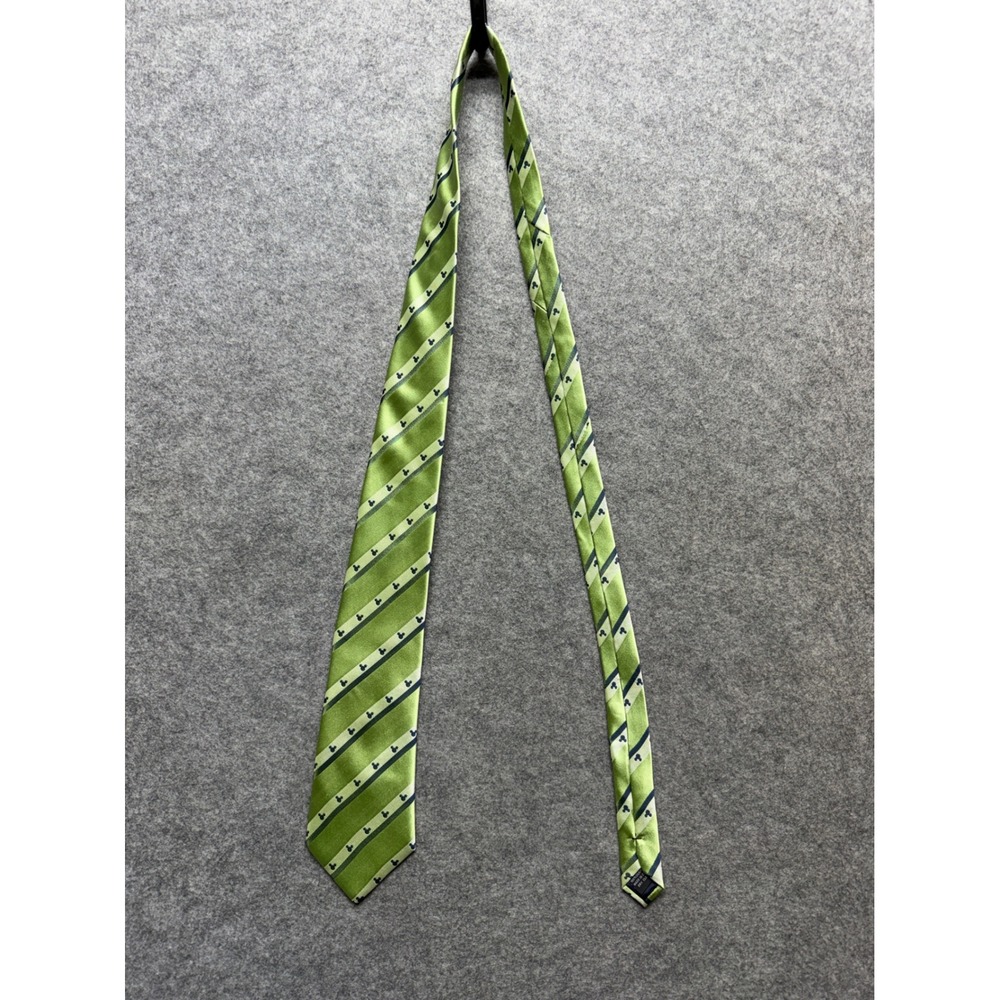 Disney Parks Mens Silk Tie Green Striped Mickey Mouse Icon Formal Necktie - Picture 2 of 10
